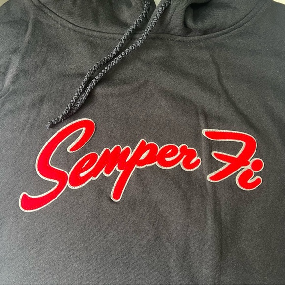 Vintage Semper Fi Hoodie Sweater Black Red Mens L Large Marine Corps Oarsman 913 - Picture 6 of 10